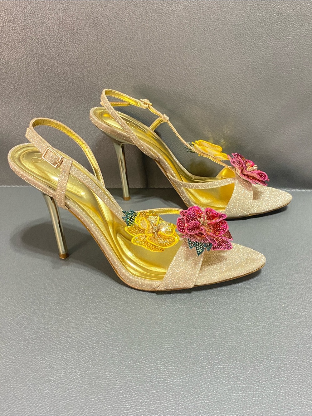 Jessica Simpson Nivory Glitter 3D Floral Embellished Dress Sandals - Picture 2 of 6